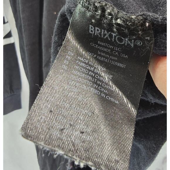 Brixton T Shirt Mens Medium Black Crew Neck Long Sleeve Logo Spellout Tee - Picture 10 of 12